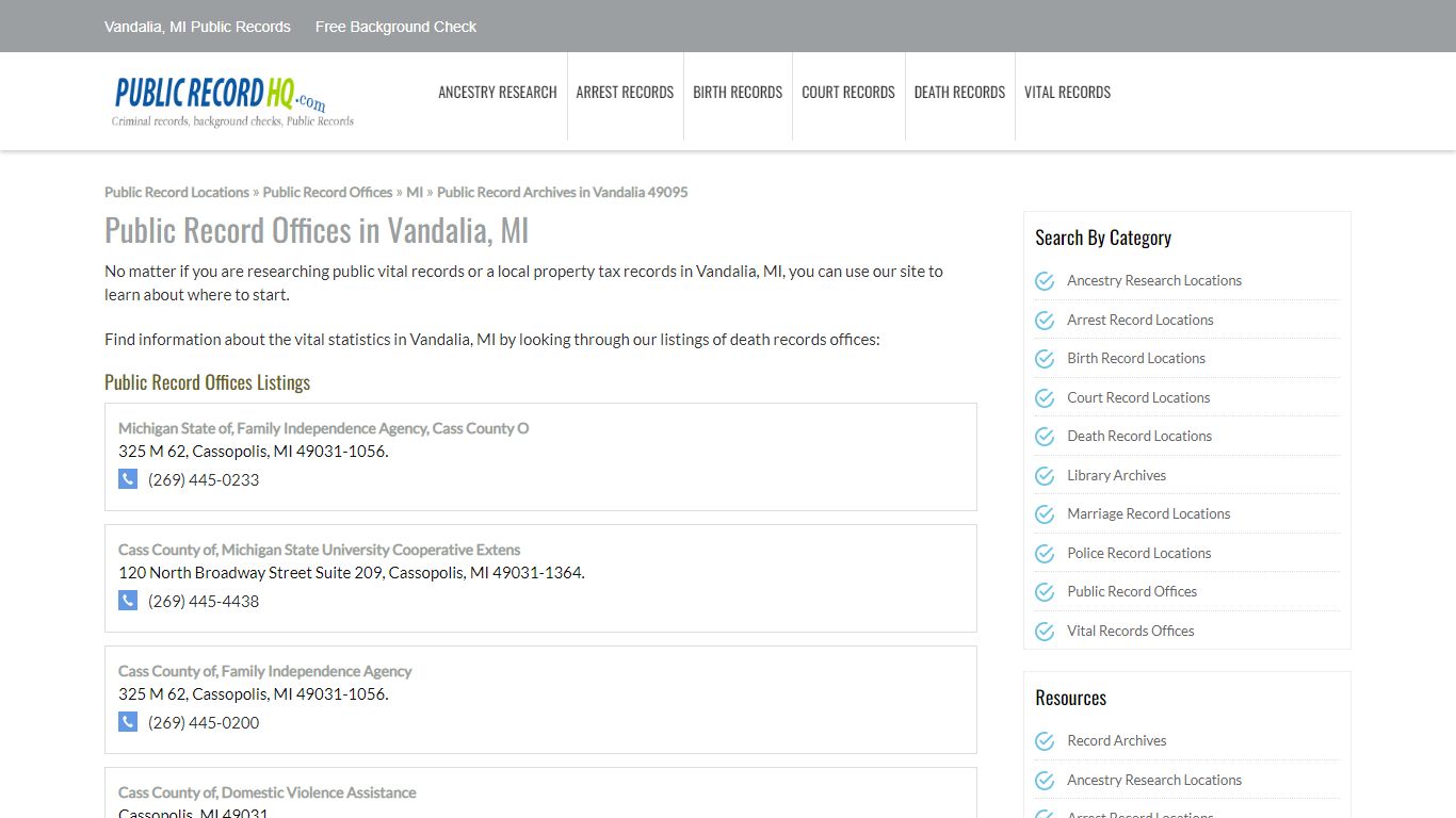 Vandalia, MI Public Records - Free Background Check